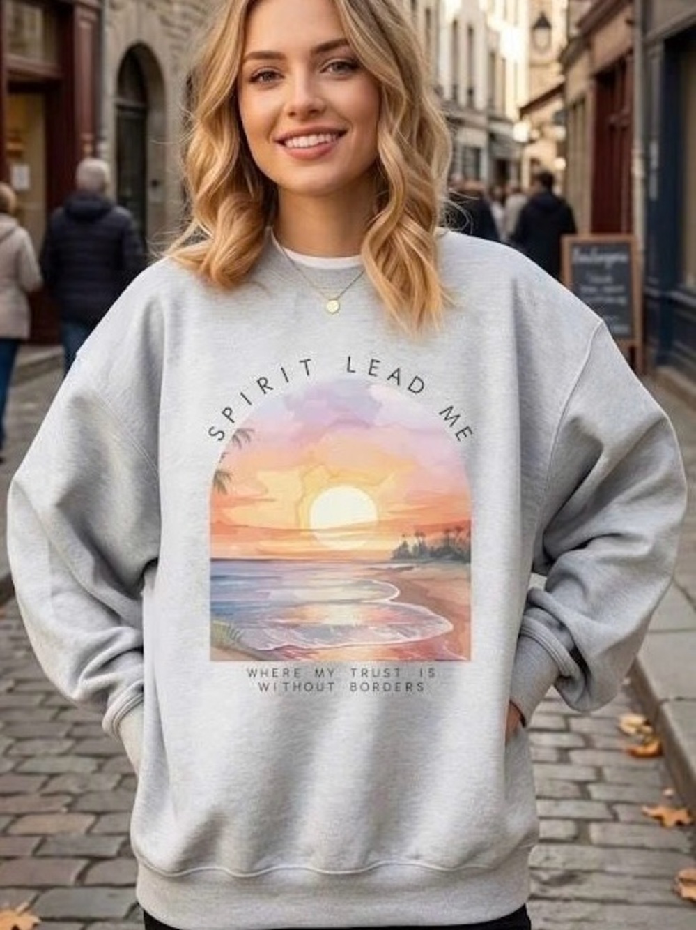 Spirit Lead Me Grey Crewneck Sweatshirt Hillsong Oceans Faith Christian Pullover